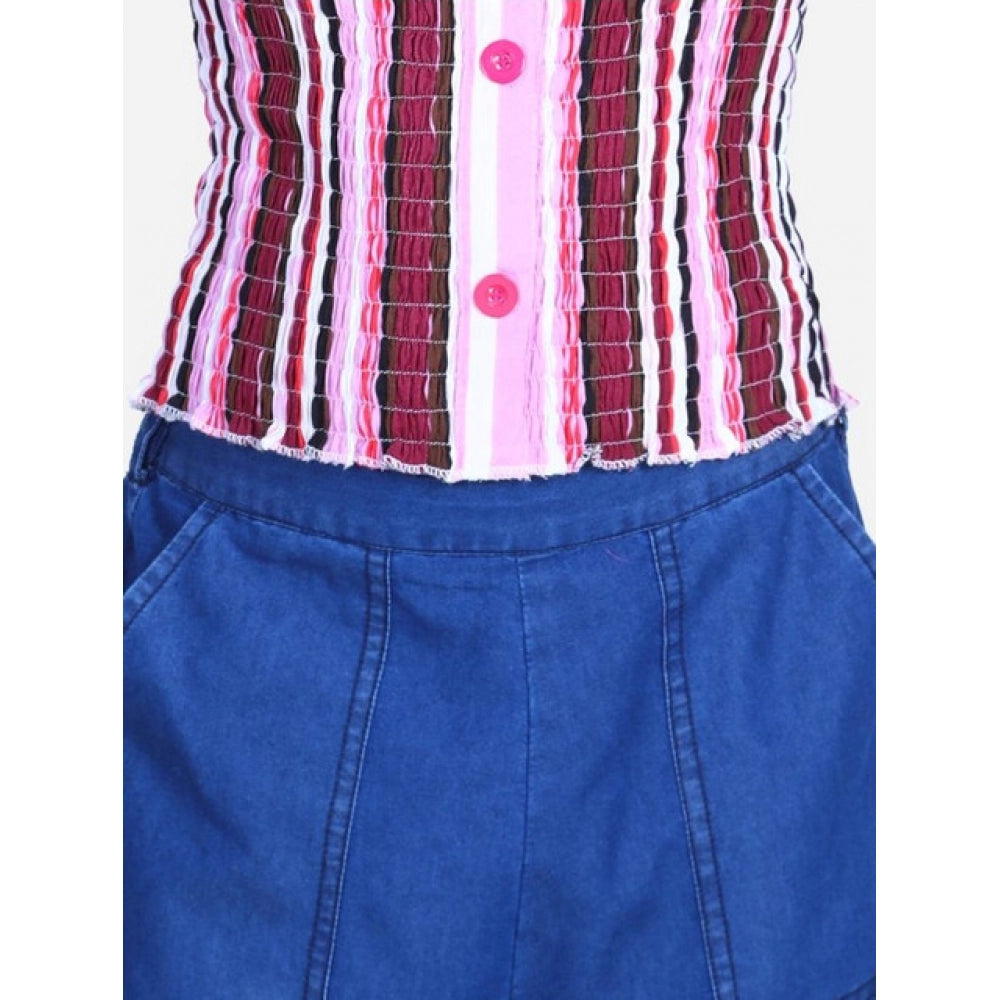 Exquisite Girl's Rayon Solid Bell Sleeve Top with Culottes