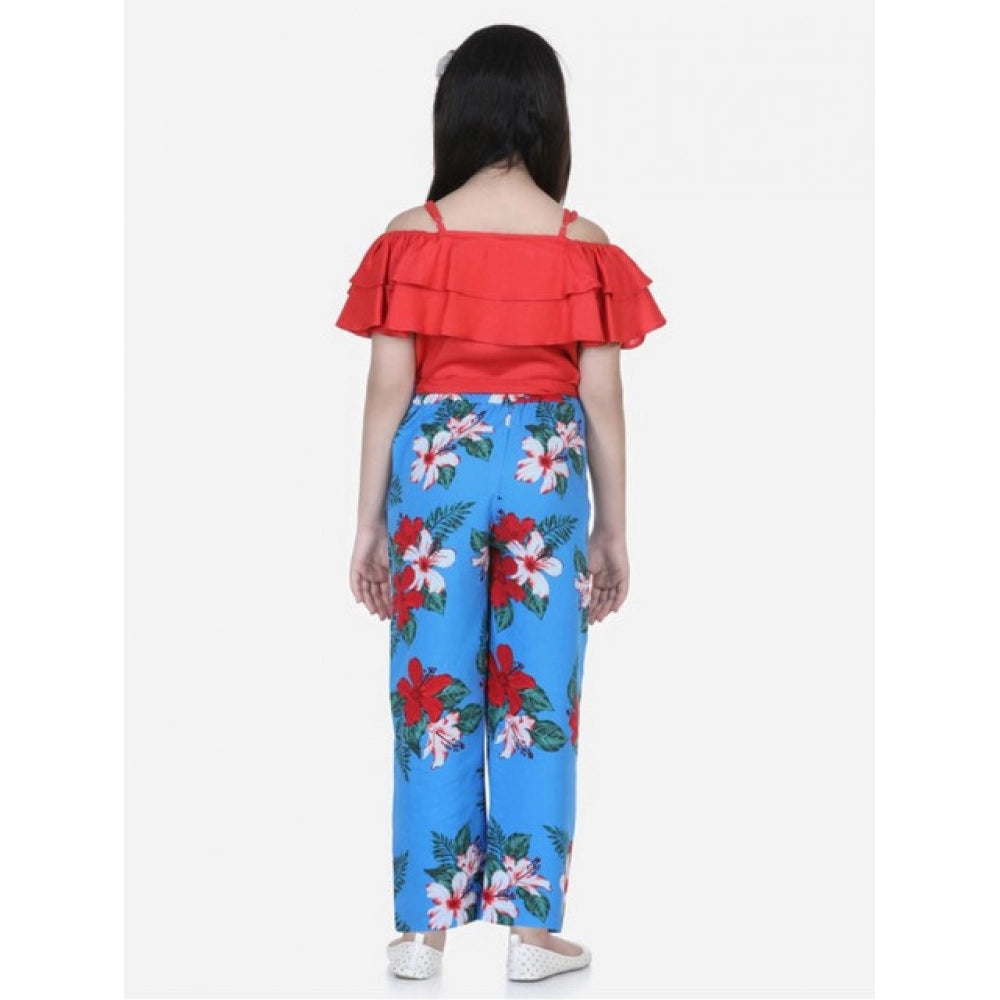 Funky Girl's Rayon Floral Short Sleeve Top and Trouser Set