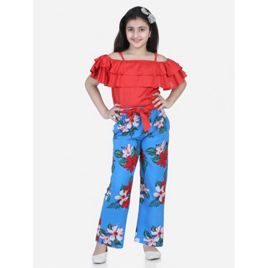 Funky Girl's Rayon Floral Short Sleeve Top and Trouser Set