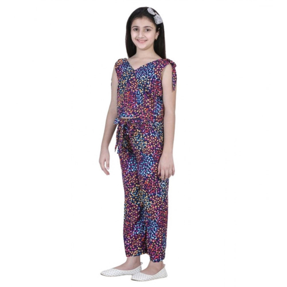 Funky Girl's Polyester Crepe Floral Short Sleeve Set