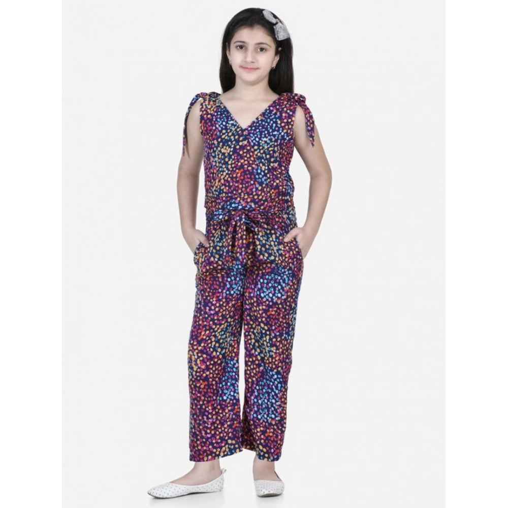 Funky Girl's Polyester Crepe Floral Short Sleeve Set