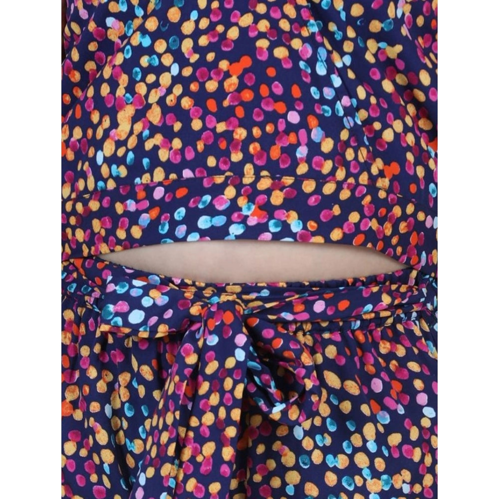 Funky Girl's Polyester Crepe Floral Short Sleeve Set