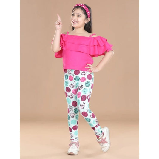 Exquisite Girl's Cotton Floral Elasticated Jegging and Top
