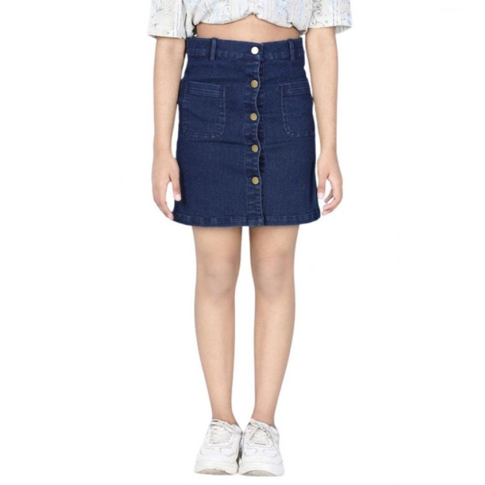 Elite Girl's Denim Solid Buttoned Skirt