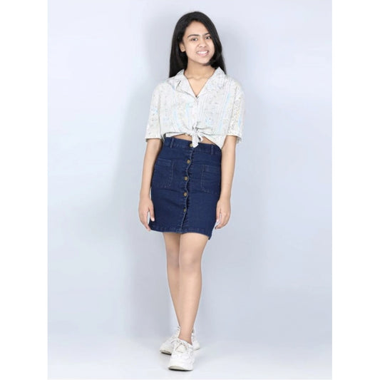 Elite Girl's Denim Solid Buttoned Skirt