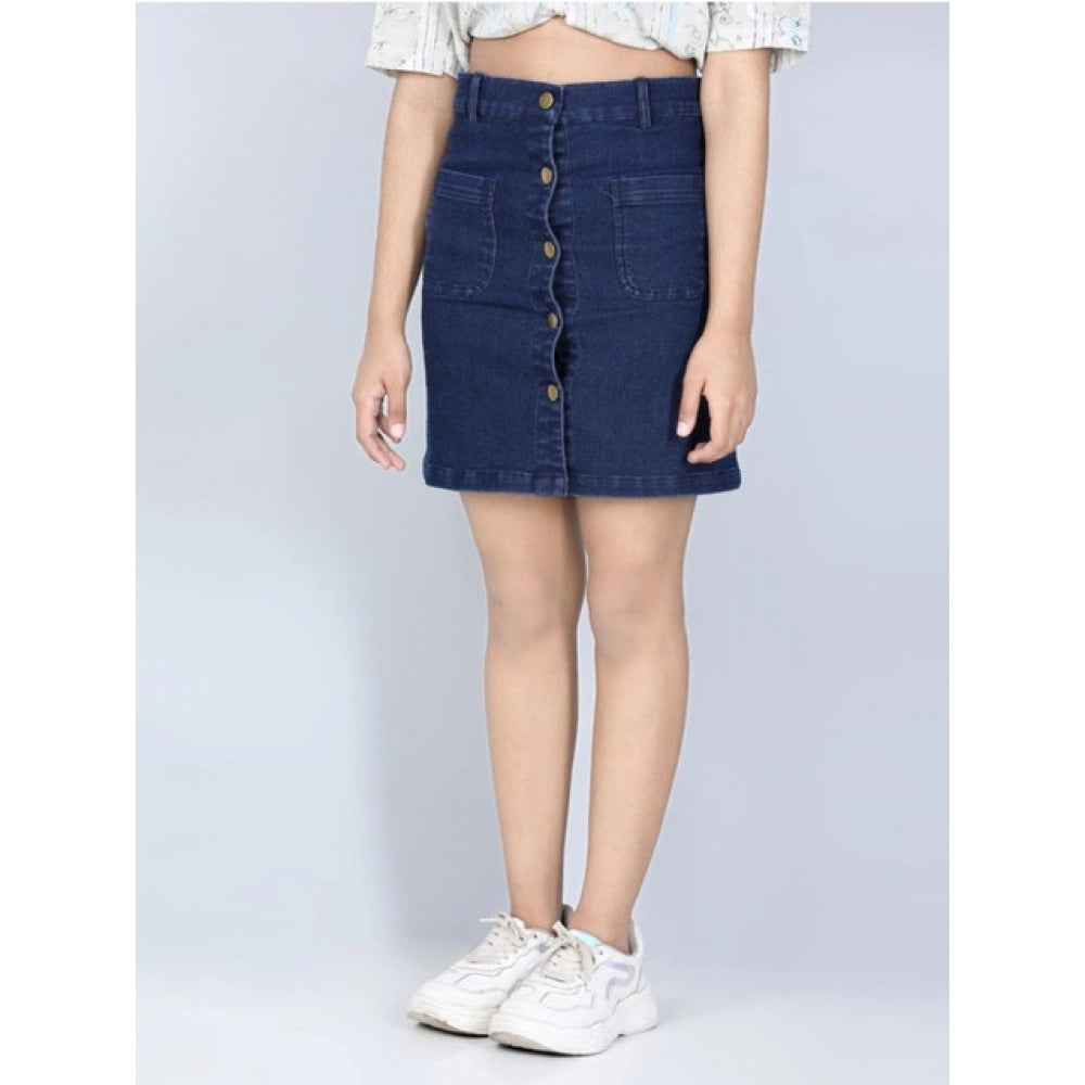 Elite Girl's Denim Solid Buttoned Skirt