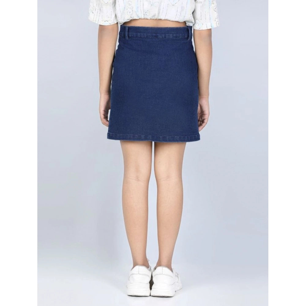 Elite Girl's Denim Solid Buttoned Skirt