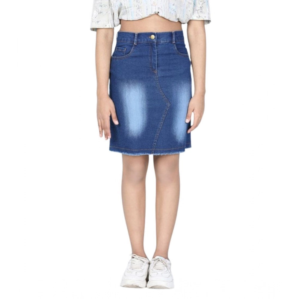 Elite Girl's Denim Solid Buttoned Skirt