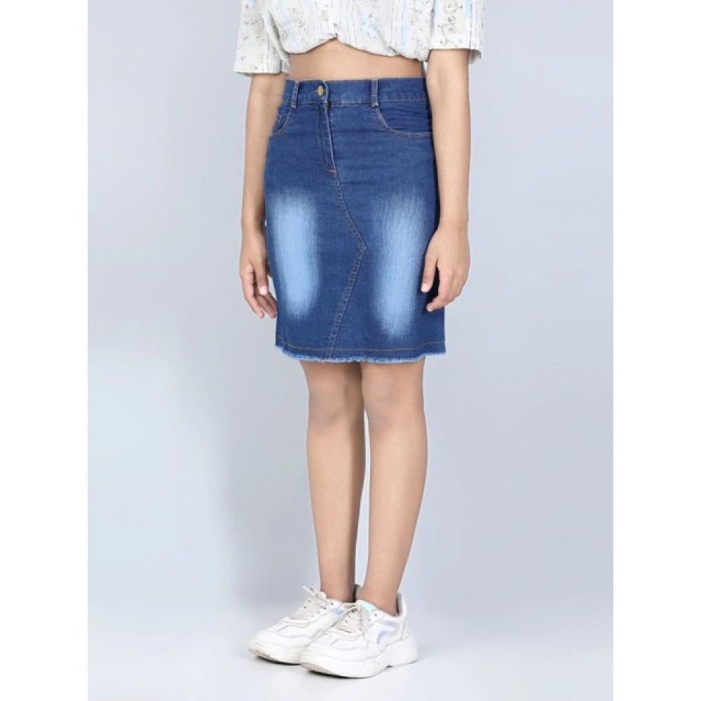 Elite Girl's Denim Solid Buttoned Skirt