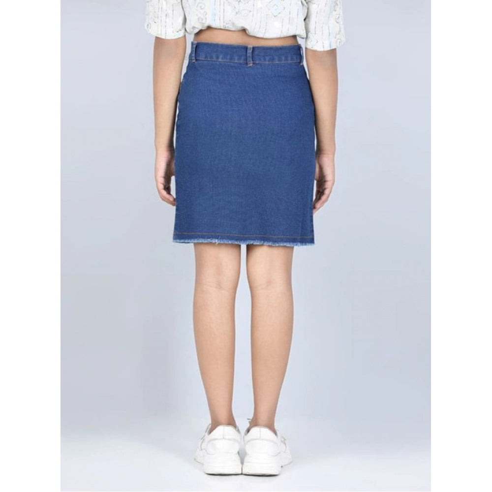 Elite Girl's Denim Solid Buttoned Skirt