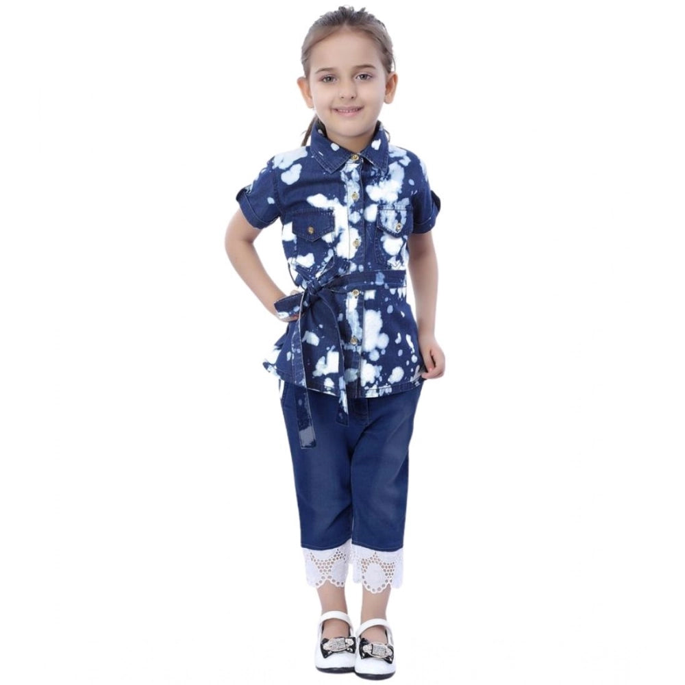 Unique Girl's Denim Tie &amp; Dye Short Sleeve Top