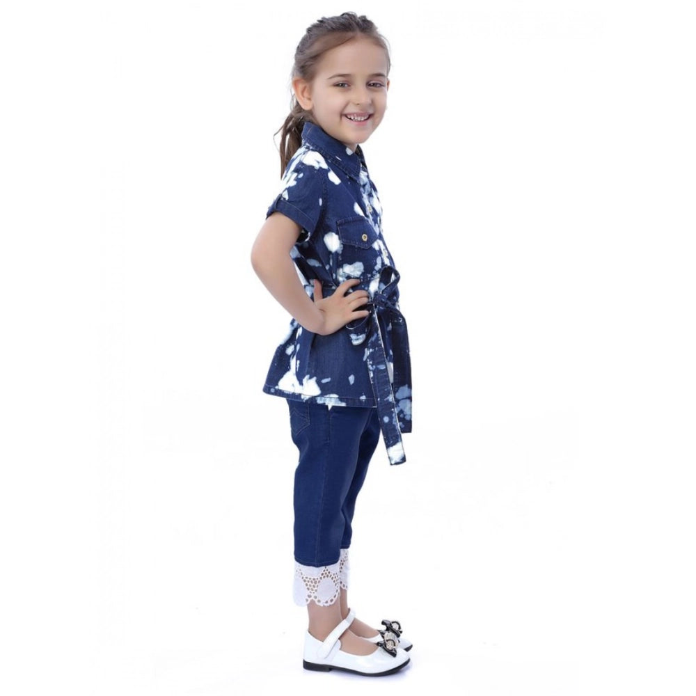 Unique Girl's Denim Tie &amp; Dye Short Sleeve Top