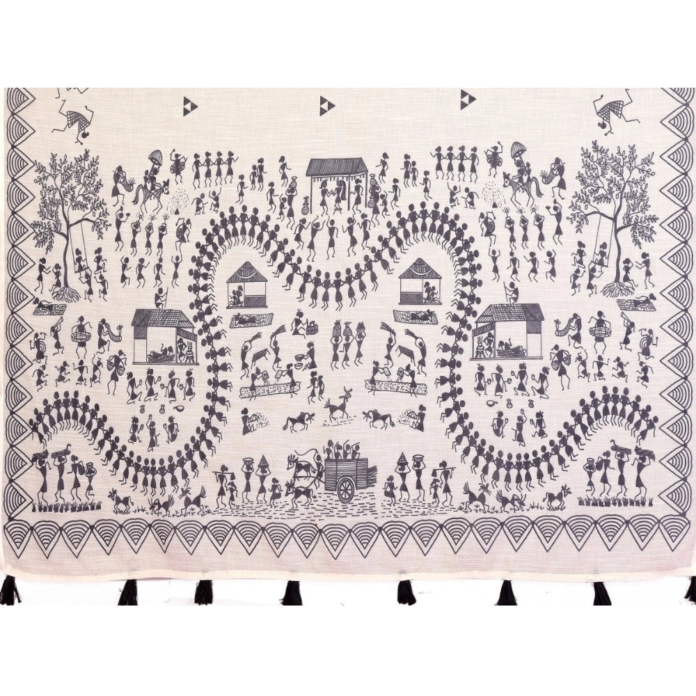Designer Women's Linen Cotton Printed Saree With Blouse Piece