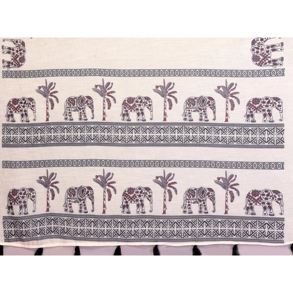 Designer Women's Linen Cotton Printed Saree With Blouse Piece