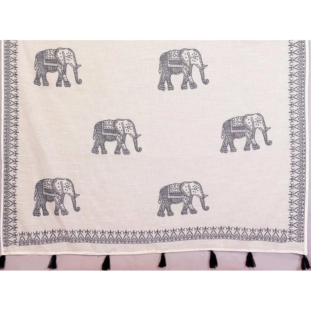Designer Women's Linen Cotton Printed Saree With Blouse Piece