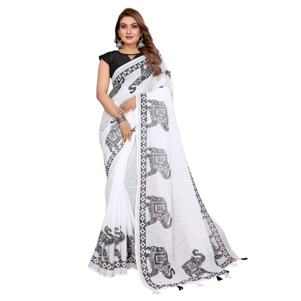 Designer Women's Linen Cotton Printed Saree With Blouse Piece