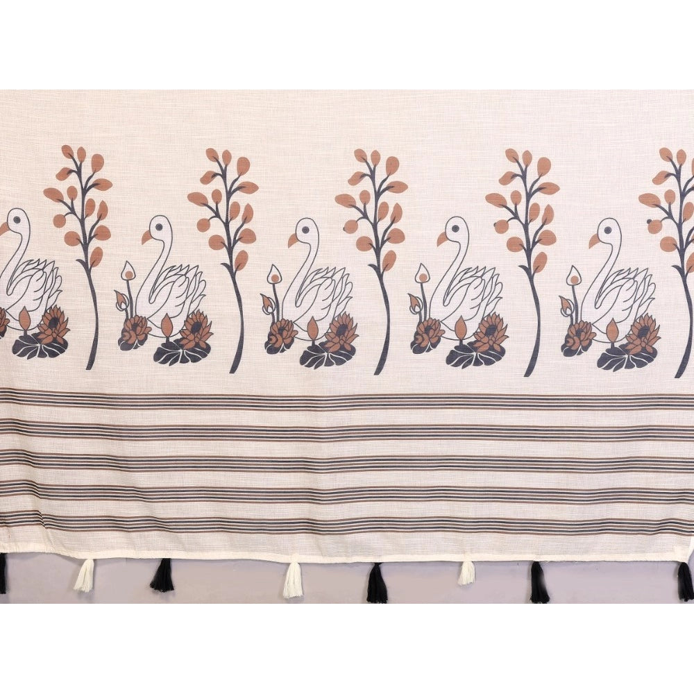 Designer Women's Linen Cotton Printed Saree With Blouse Piece
