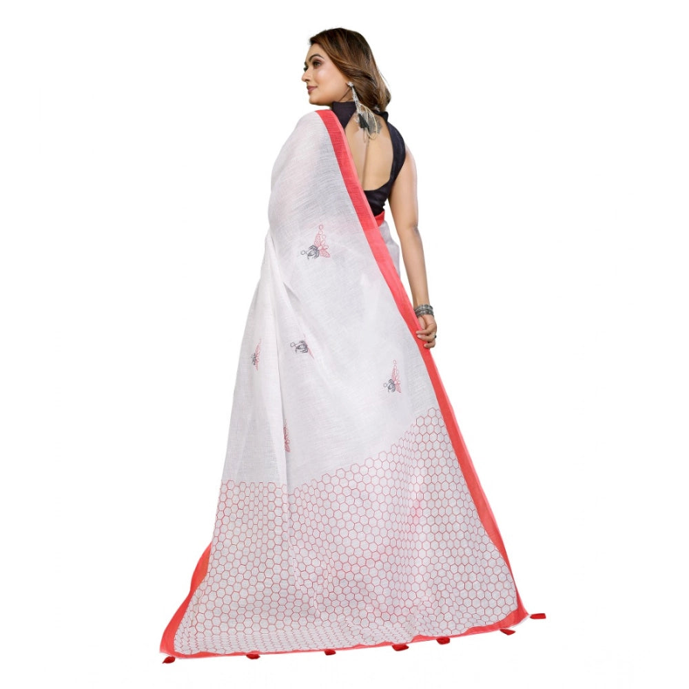 Designer Women's Linen Cotton Printed Saree With Blouse Piece