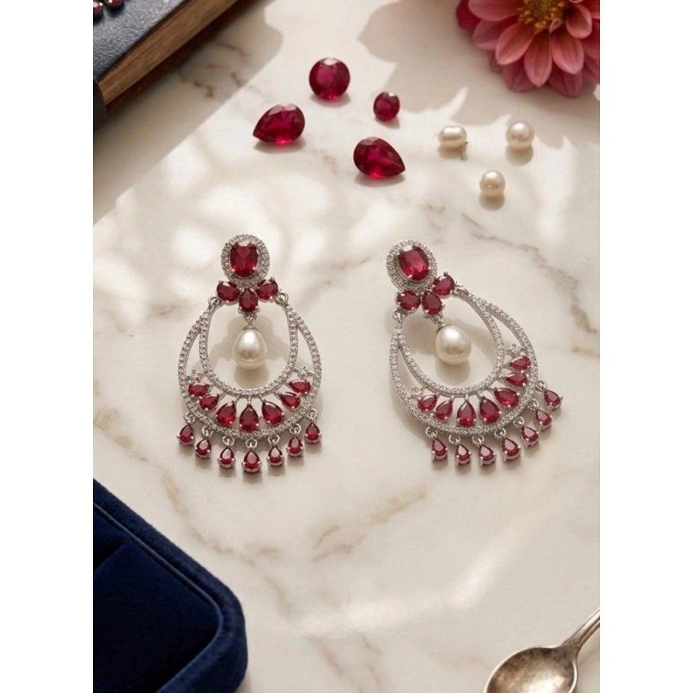 Pretty Women's Brass Silver Plated Chandbali Earrings