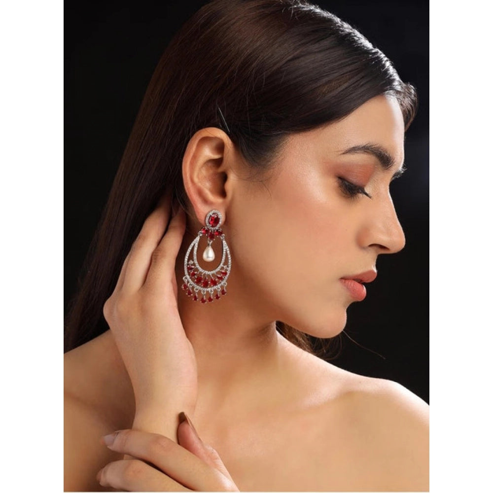 Pretty Women's Brass Silver Plated Chandbali Earrings