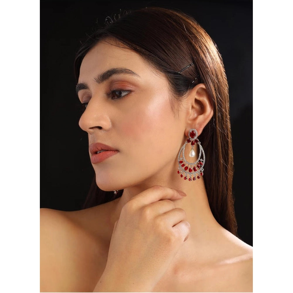 Pretty Women's Brass Silver Plated Chandbali Earrings