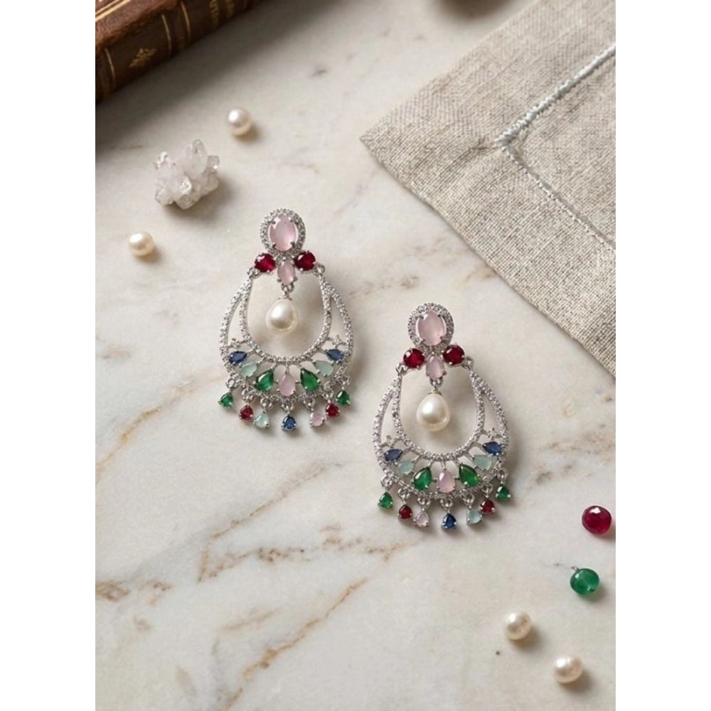 Pretty Women's Brass Silver Plated Chandbali Earrings