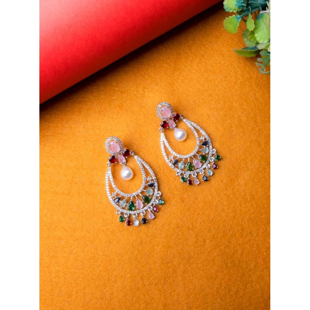 Pretty Women's Brass Silver Plated Chandbali Earrings