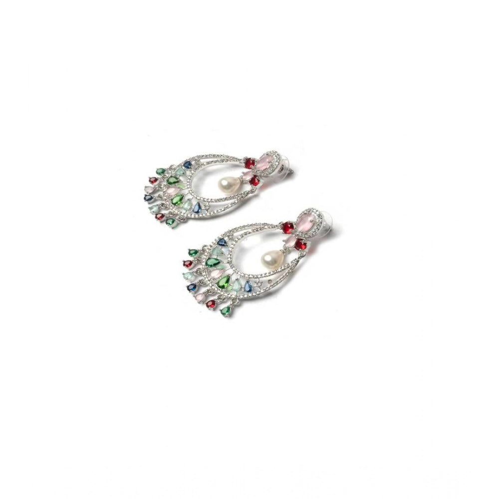 Pretty Women's Brass Silver Plated Chandbali Earrings