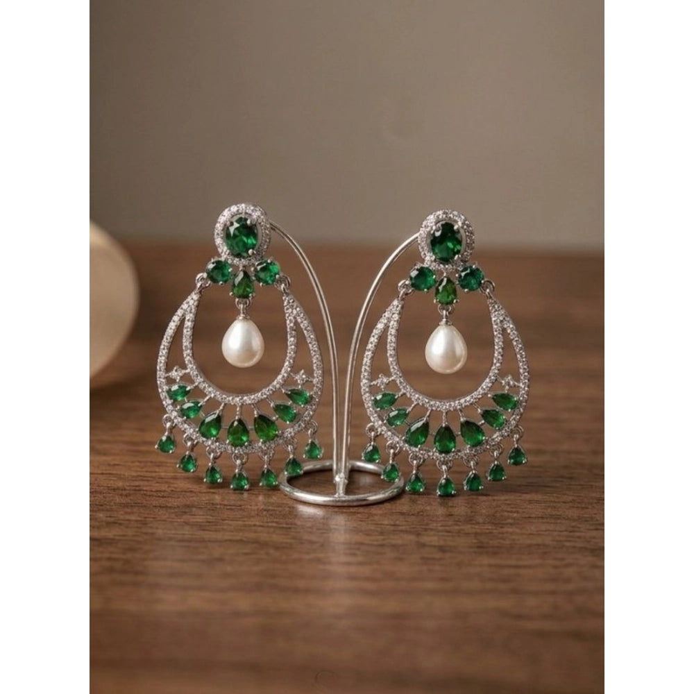 Pretty Women's Brass Silver Plated Chandbali Earrings