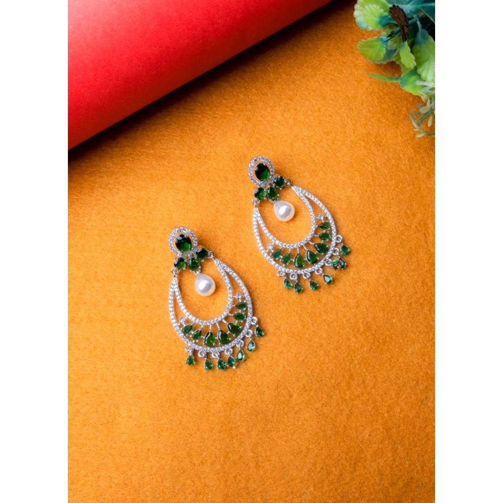 Pretty Women's Brass Silver Plated Chandbali Earrings