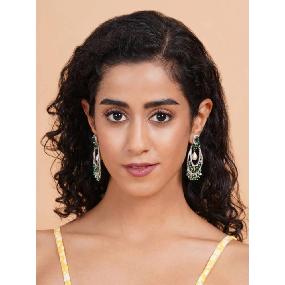 Pretty Women's Brass Silver Plated Chandbali Earrings