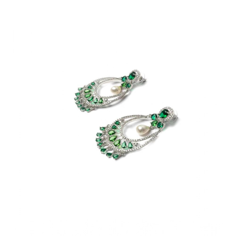 Pretty Women's Brass Silver Plated Chandbali Earrings