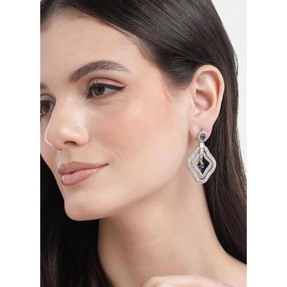 Attractive Women's Brass Silver Plated Drop Earrings