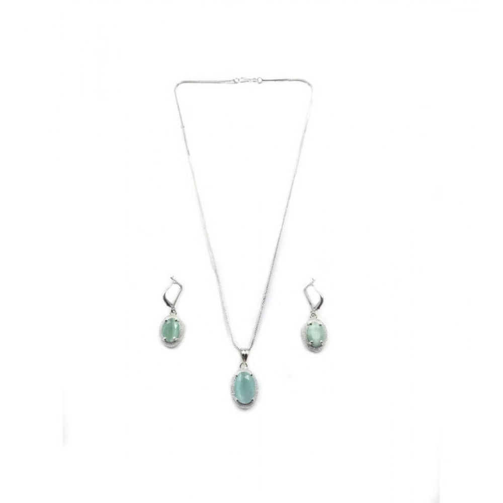 Classy Women's Brass Silver Plated Pendant Set