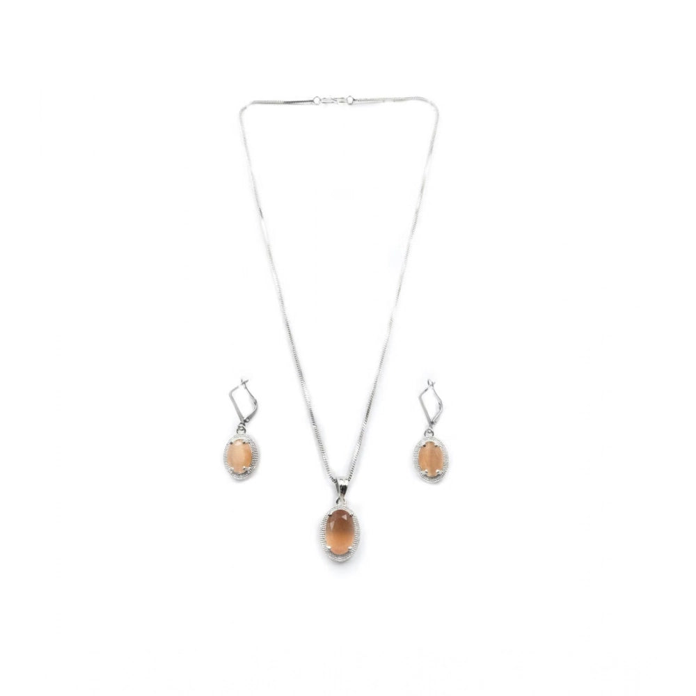 Classy Women's Brass Silver Plated Pendant Set