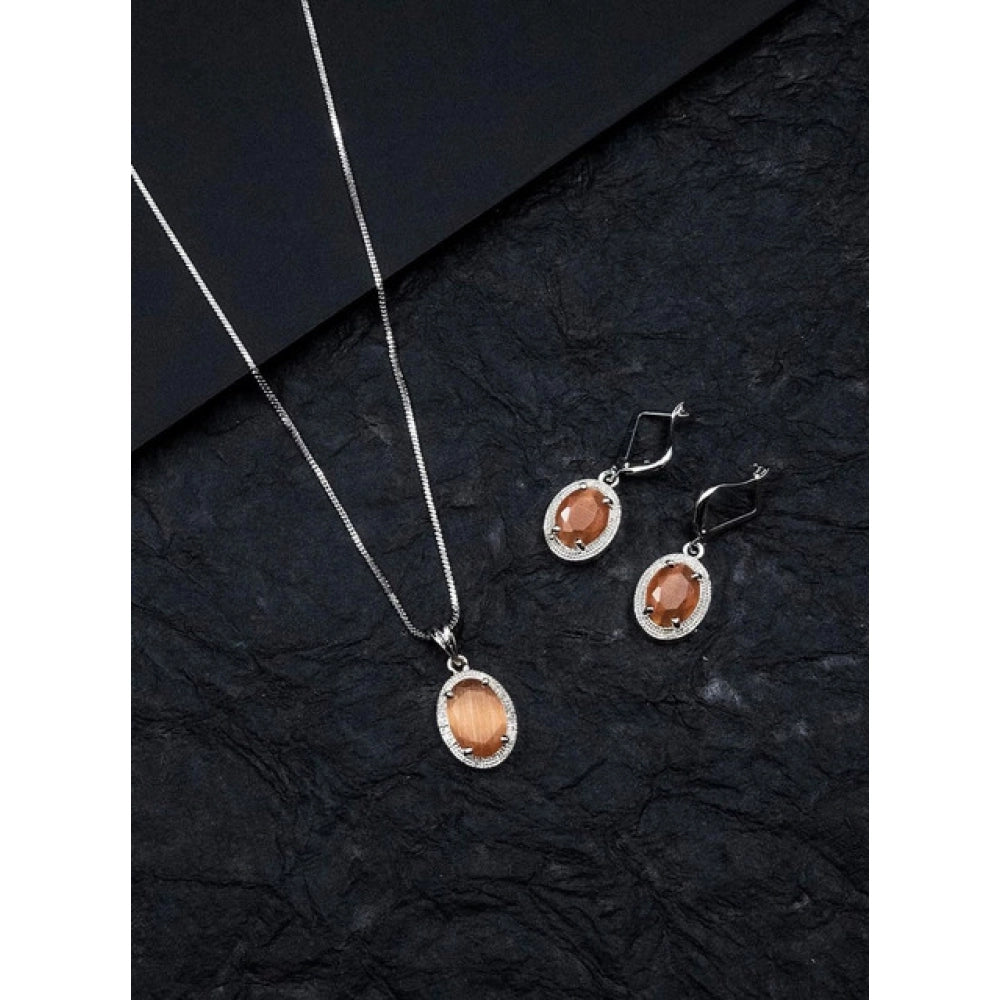 Classy Women's Brass Silver Plated Pendant Set