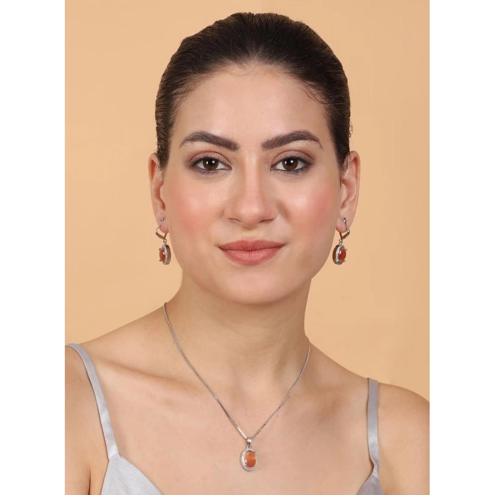 Classy Women's Brass Silver Plated Pendant Set