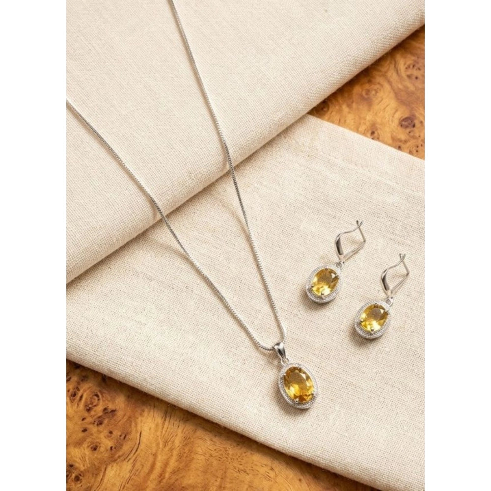 Classy Women's Brass Silver Plated Pendant Set