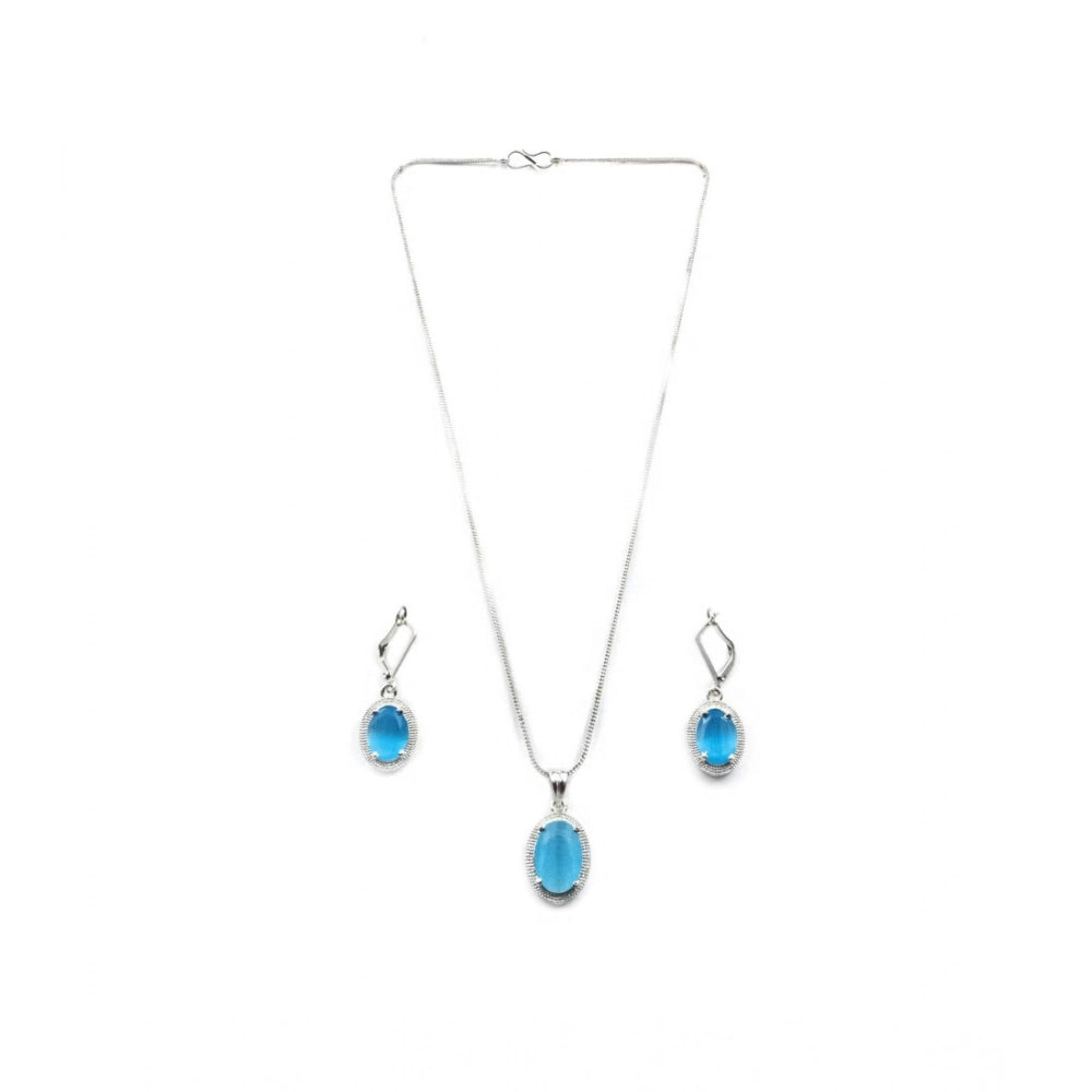 Classy Women's Brass Silver Plated Pendant Set
