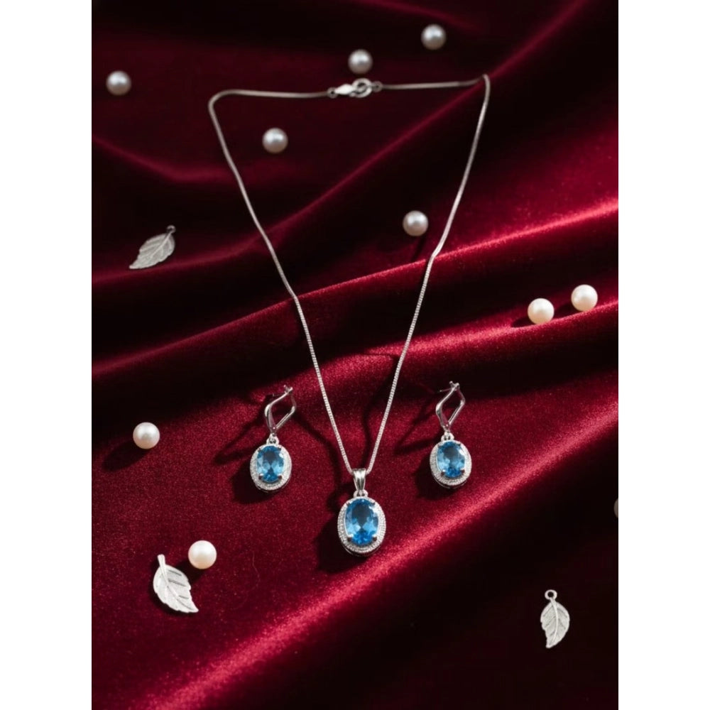 Classy Women's Brass Silver Plated Pendant Set