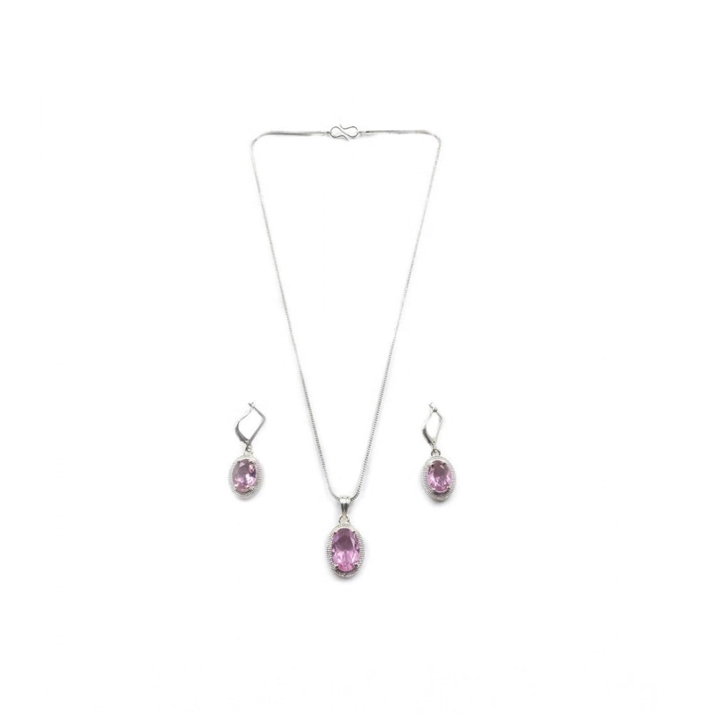 Classy Women's Brass Silver Plated Pendant Set