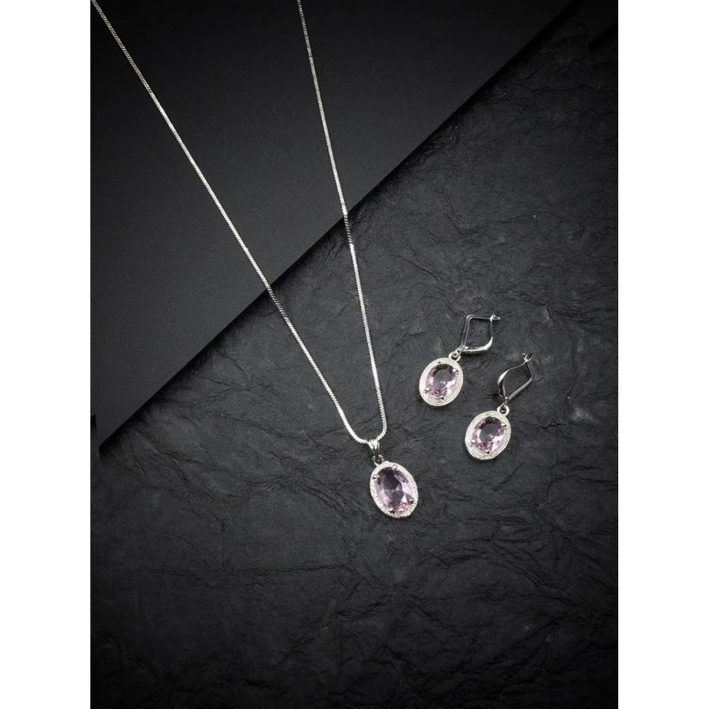 Classy Women's Brass Silver Plated Pendant Set