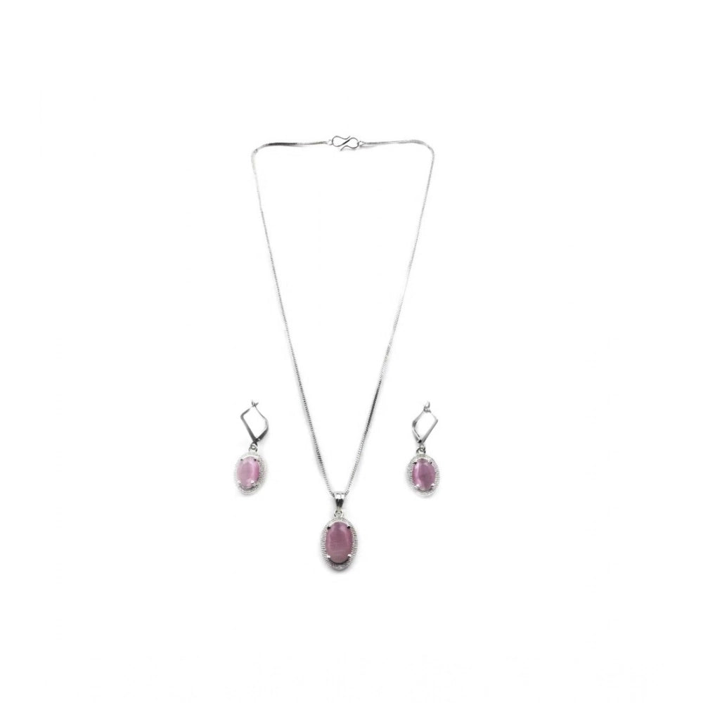 Classy Women's Brass Silver Plated Pendant Set