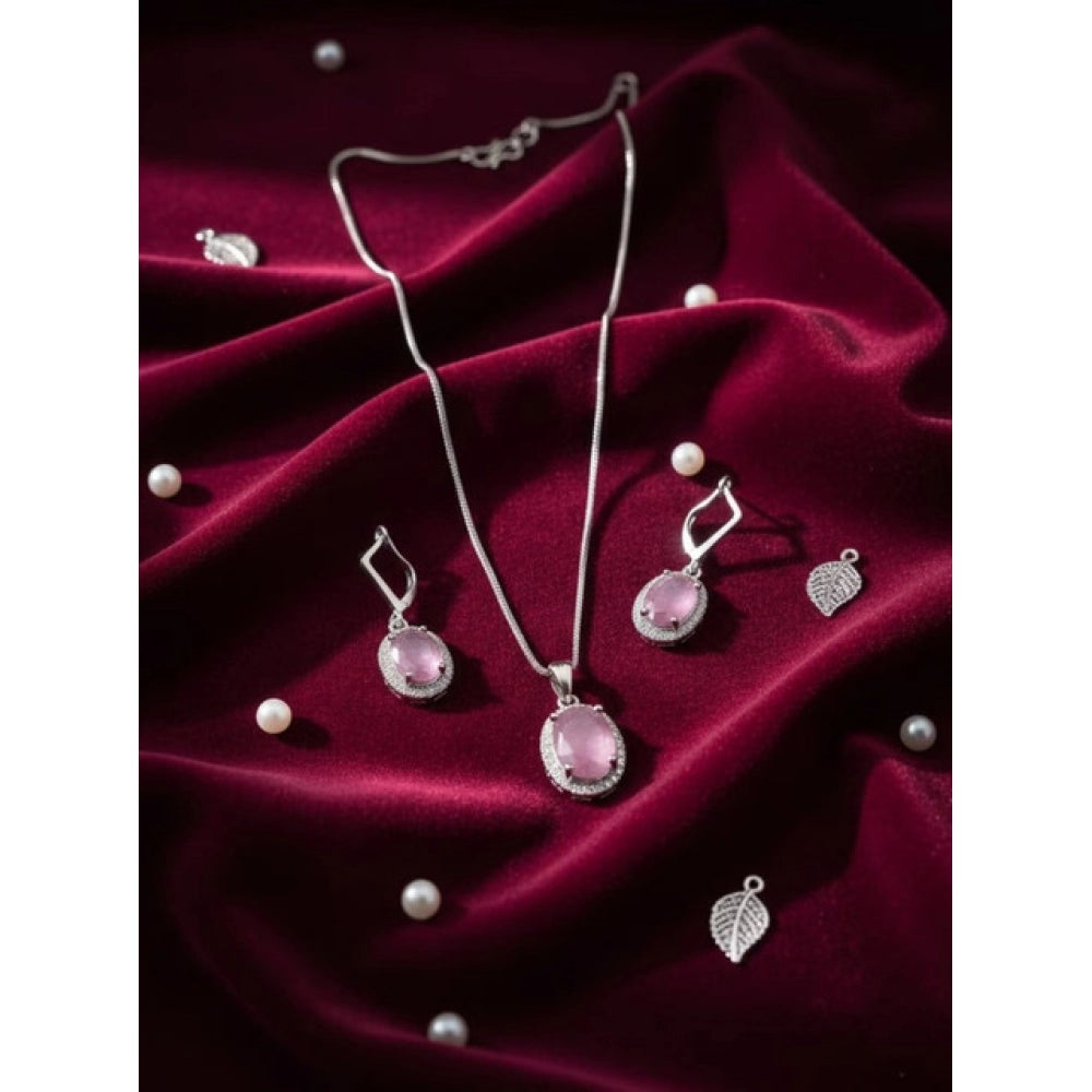 Classy Women's Brass Silver Plated Pendant Set