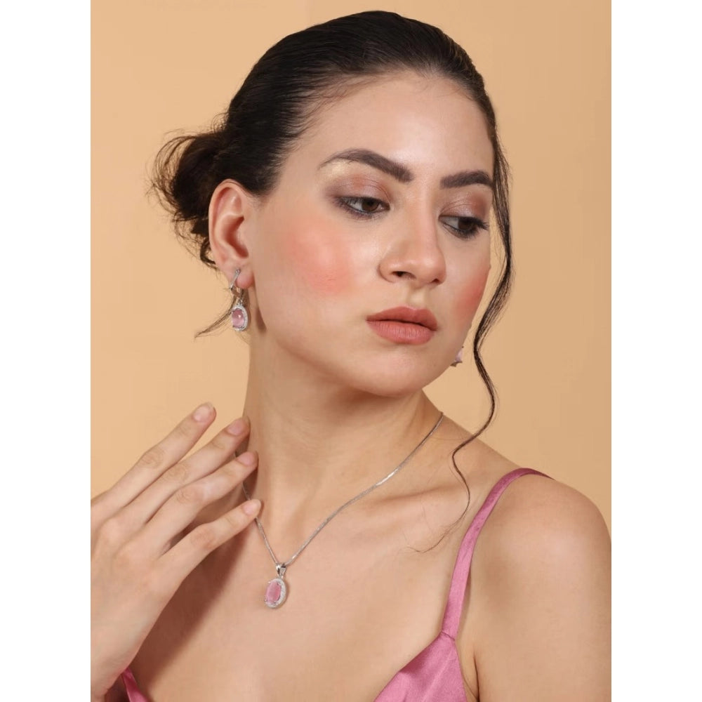 Classy Women's Brass Silver Plated Pendant Set