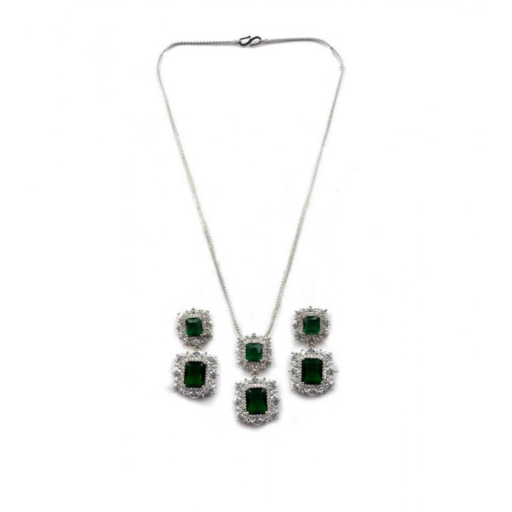 Stylish Women's Brass Silver Plated Pendant Set