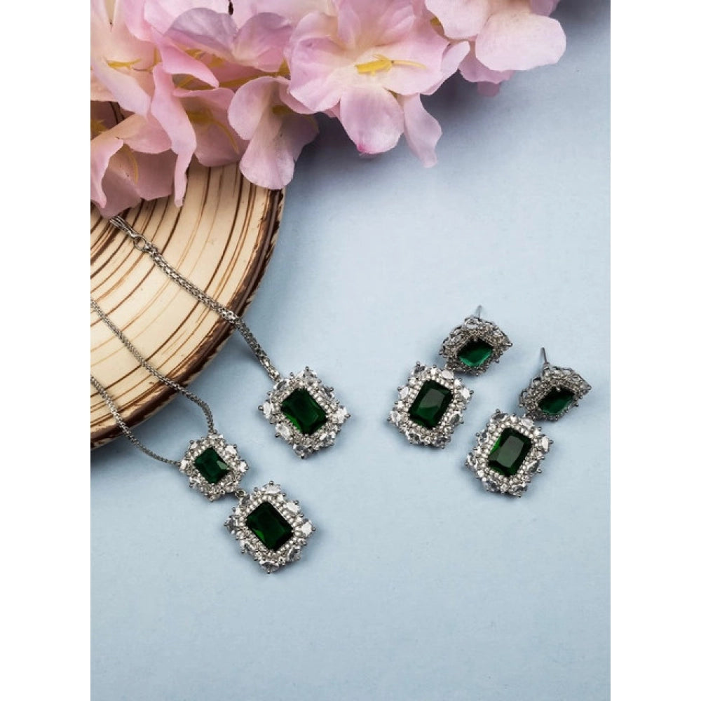 Stylish Women's Brass Silver Plated Pendant Set