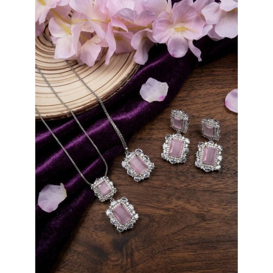 Stylish Women's Brass Silver Plated Pendant Set