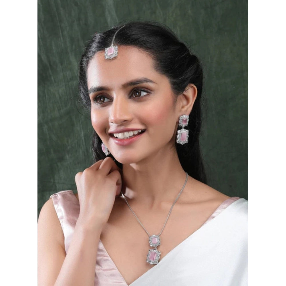 Stylish Women's Brass Silver Plated Pendant Set