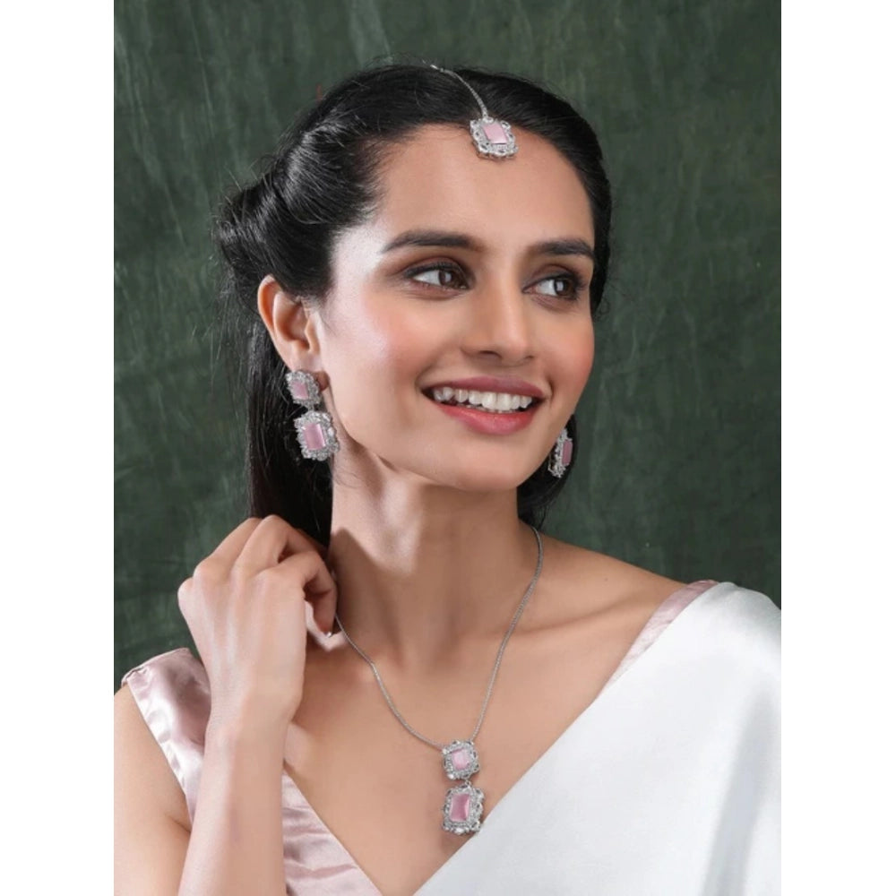 Stylish Women's Brass Silver Plated Pendant Set